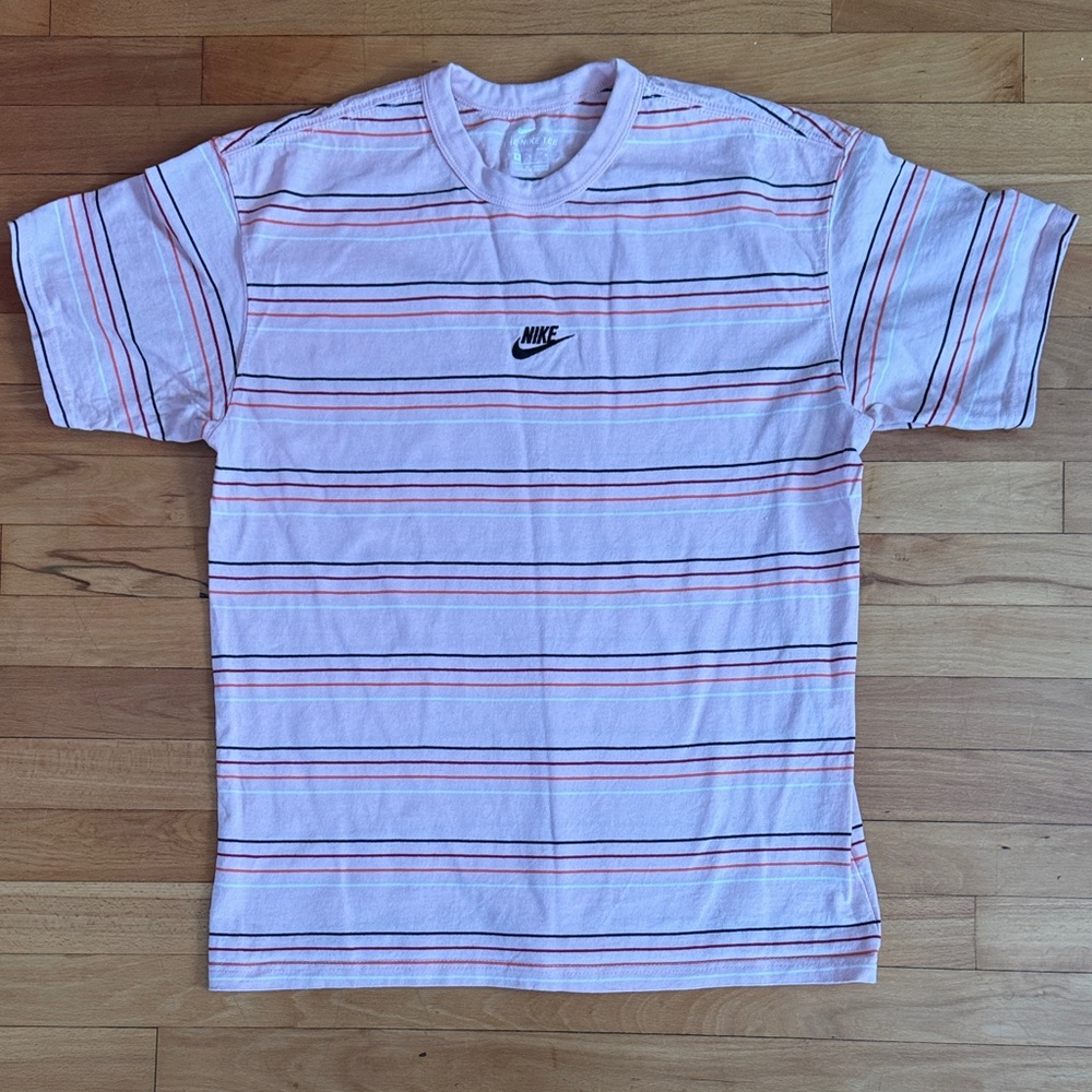 Nike Men's Pink and Black Striped Tee
